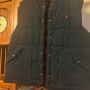 Ralph Lauren Black Quilted Vest with Red Logo